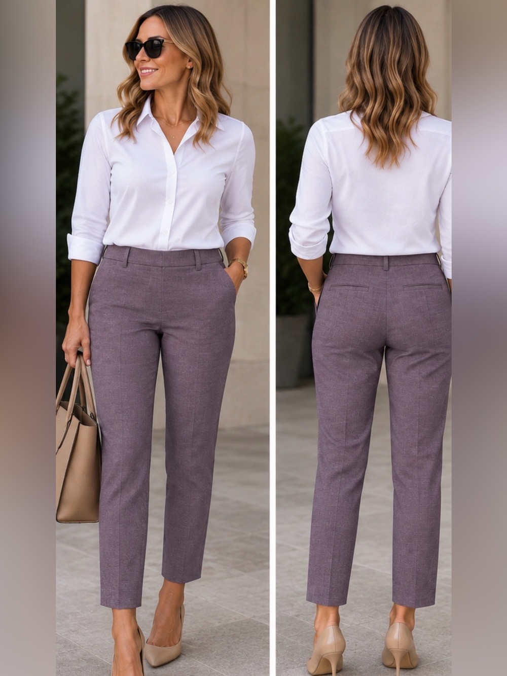 Express columnist ankle mid-rise Women's Dress Pants in purple 4